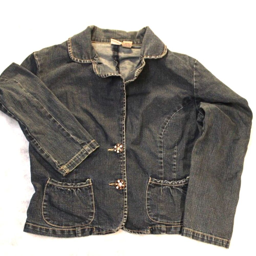 STO Women’s Dark Wash Denim Jacket – Size M – Stretch Cotton Blend  y2K  vintage